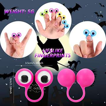 Gejoy 20 Pieces Witches Cosplay Accessories Includes 10 Witches Fingers Martian Costume Fake Vampire Nails and 10 Eye Finger Puppets for Easter Party Cosplay