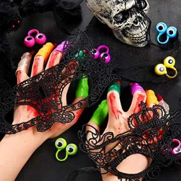 Gejoy 20 Pieces Witches Cosplay Accessories Includes 10 Witches Fingers Martian Costume Fake Vampire Nails and 10 Eye Finger Puppets for Easter Party Cosplay