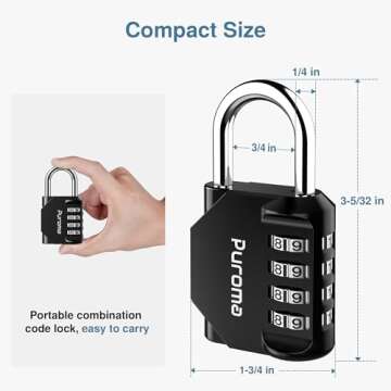 Puroma 1 Pack Combination Lock 4 Digit Locker Lock Outdoor Waterproof Padlock for School Gym Locker, Sports Locker, Fence, Toolbox, Gate, Case, Hasp Storage (Black)