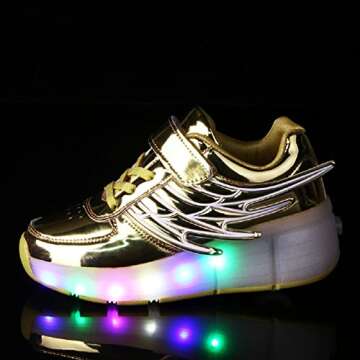 YCOMI Girls Boys LED Light Up Single Wheel Skate Shoes Fashion Roller Skate, Golden, 28 M EU/11.5 M ...