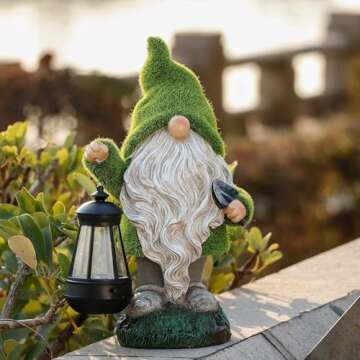 TERESA'S COLLECTIONS Christmas Outdoor Statue for Home, Resin Gnome Decorations with Solar Outdoor L...