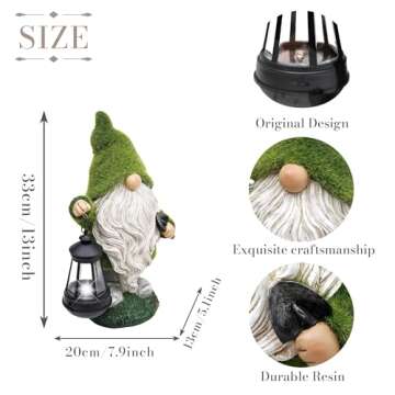 TERESA'S COLLECTIONS Christmas Outdoor Statue for Home, Resin Gnome Decorations with Solar Outdoor Lights for Garden Decor,Green Garden Sculptures & Statues for Front Patio Lawn, Gifts for Mom,13"