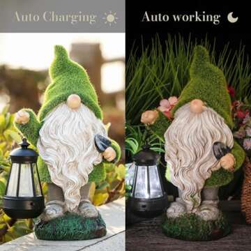 TERESA'S COLLECTIONS Christmas Outdoor Statue for Home, Resin Gnome Decorations with Solar Outdoor Lights for Garden Decor,Green Garden Sculptures & Statues for Front Patio Lawn, Gifts for Mom,13"