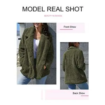 Dokotoo Womens Coats Winter Solid Fashion Cozy Warm Casual Oversized Cardigans Long Sleeve Button Open Front Teddy Bear Sherpa Fuzzy Coat with Pockets Fluffy Outerwear Green Medium