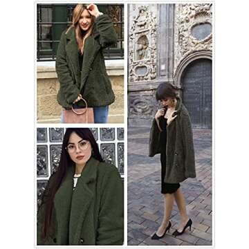 Dokotoo Womens Coats Winter Solid Fashion Cozy Warm Casual Oversized Cardigans Long Sleeve Button Open Front Teddy Bear Sherpa Fuzzy Coat with Pockets Fluffy Outerwear Green Medium