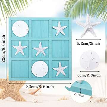 Sumind Beach House Decor Wooden Tic Tac Toe Game with Resin Seashell and Starfish Multilayer Tic Tac...