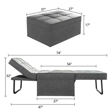 Vonanda 4-in-1 Convertible Sofa Bed Space-Saving Ottoman Guest Bed
