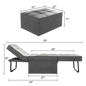 Vonanda 4-in-1 Convertible Sofa Bed Space-Saving Ottoman Guest Bed