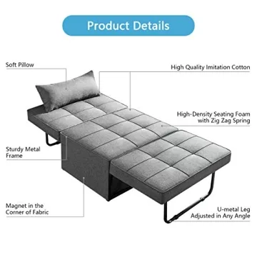 Vonanda 4-in-1 Convertible Sofa Bed Space-Saving Ottoman Guest Bed