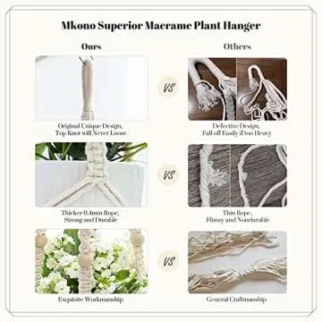 Mkono 3 Pack Macrame Plant Hangers, Different Sizes Hanging Planters Indoor Basket Decorative Flower Pots Holder Stand Boho Home Decor, Ivory