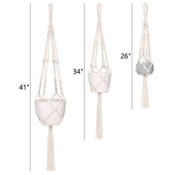 Mkono 3 Pack Macrame Plant Hangers, Different Sizes Hanging Planters Indoor Basket Decorative Flower Pots Holder Stand Boho Home Decor, Ivory