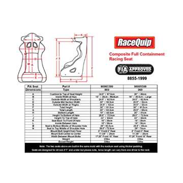 RaceQuip Composite Full Containment Racing Seat FIA Rated 16 Inch Large 96995599