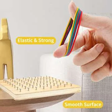 HEELWIRE Wooden Geoboard,Montessori Toy,Graphical Mathematical Education Toy for Kids with Pattern Cards and Rubber Bands to Figures and Shapes, Brain Teaser STEM Toy Geo Board (7 * 7 * 0.6 in)