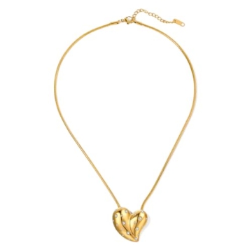 NUZON 18K Gold Plated Micro-pave CZ Heart Pendant Necklace for Women Chunky Charm Peach Heart Shaped...