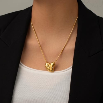 NUZON 18K Gold Heart Pendant Necklace for Women