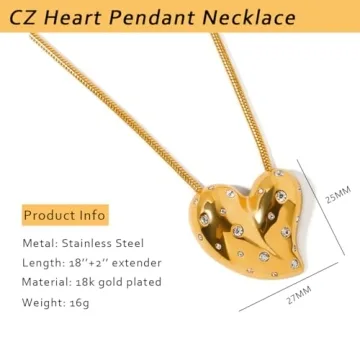 NUZON 18K Gold Heart Pendant Necklace for Women