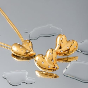 NUZON 18K Gold Heart Pendant Necklace for Women