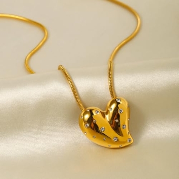 NUZON 18K Gold Heart Pendant Necklace for Women