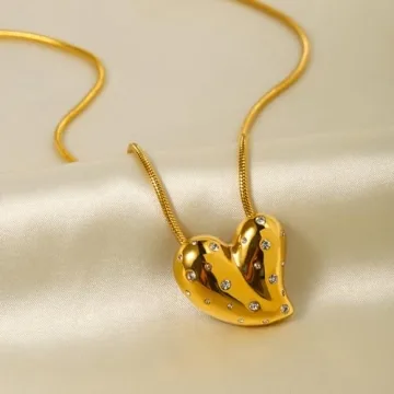 NUZON 18K Gold Heart Pendant Necklace for Women