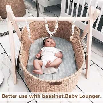 Wooden Baby Gym with 6 Gym Toys, Foldable Baby Play Gym, Natural Pine Wood Play Gym, Frame Activity Center Hanging Bar, Wooden Play Gym