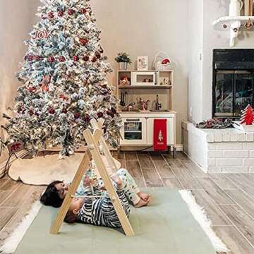 Wooden Baby Gym with 6 Gym Toys, Foldable Baby Play Gym, Natural Pine Wood Play Gym, Frame Activity Center Hanging Bar, Wooden Play Gym