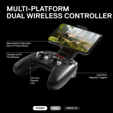 SteelSeries Nimbus+ Bluetooth Mobile Gaming Controller with iPhone Mount, 50+ Hour Battery Life, App...