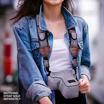 USA GEAR DSLR Camera Sleeve with Neoprene Protection, Holster Belt Loop and Accessory Storage - Compatible with Canon EOS Rebel T7, 850D, 250D, R7, Nikon D3500, D5600 and More - Grey Woven Pattern