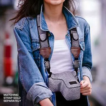 USA GEAR DSLR Camera Sleeve with Neoprene Protection, Holster Belt Loop and Accessory Storage - Compatible with Canon EOS Rebel T7, 850D, 250D, R7, Nikon D3500, D5600 and More - Grey Woven Pattern