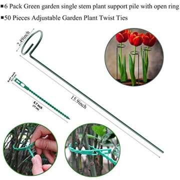 Plant Stake Support - 6 Pack, Garden Single Stem Support Stake Plant Cage Support Rings, Single Stem...