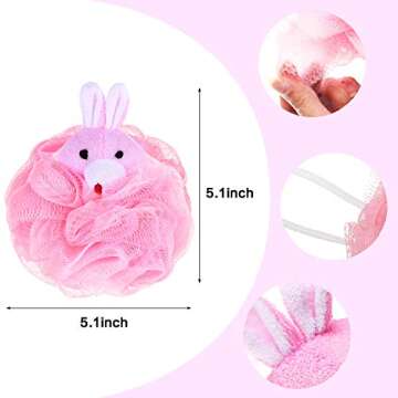 Boao 8 Pieces Kids Bath Loofahs Animal Bath Sponge Cartoon Shower Loofahs Cute Pouf Mesh Body Bath L...