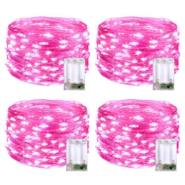 JMEXSUSS 4 Pack 50 LED Valentines Day Lights, 16.1ft Pink Fairy Lights Battery Operated, Mini Valent...