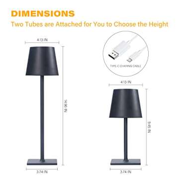 CHLORANTHUS 2 Pack Cordless Table Lamps, 3 Colors Stepless Dimming, 5000mAh Rechargeable Battery LED Desk Lamp for Bedroom/Couple Dinner/Desk/Cafe/Dining Room/Terrace