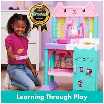 Gabby’s Dollhouse, Cakey Kitchen Set for Kids with Play Kitchen Accessories, Play Food, Sounds, Mu...