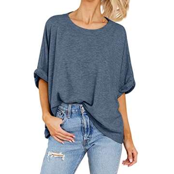 Women Oversized T-Shirt Summer Casual Short Sleeve Loose Tee Tops Blue Grey