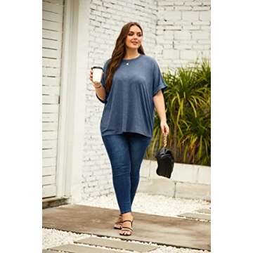 Women Oversized T-Shirt Summer Casual Short Sleeve Loose Tee Tops Blue Grey