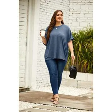 Women Oversized T-Shirt Summer Casual Short Sleeve Loose Tee Tops Blue Grey