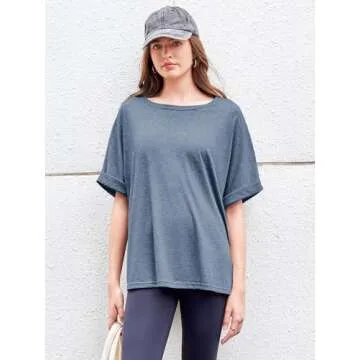 Women Oversized T-Shirt Summer Casual Short Sleeve Loose Tee Tops Blue Grey