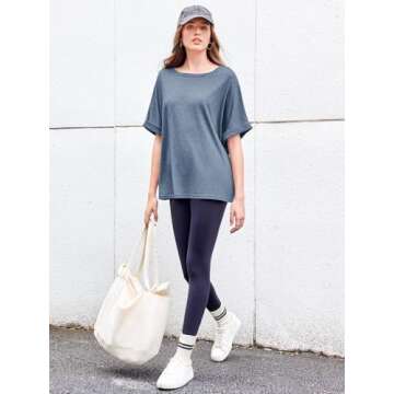 Women Oversized T-Shirt Summer Casual Short Sleeve Loose Tee Tops Blue Grey