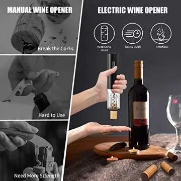 Electric Wine Opener TEBIKIN Rechargeable Wine Bottle Opener Set, Type-C Port Automatic Corkscrew with Blue Led Indicator, Vacuum Stopper, Pourer, Foil Cutter