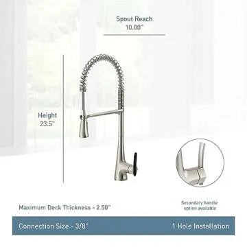 Moen S5235SRS Sinema One Handle Pre-Rinse Spring Pulldown Kitchen Faucet with Power Boost, Spot Resist Stainless