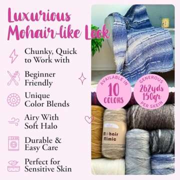 Mohair Mimic Soft Chunky Acrylic Yarn for Crocheting, 2 Skeins, 524Yds/300G, Free Pattern - #5 Bulky...