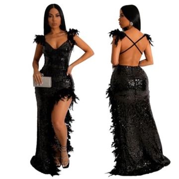 Sexy Feather Sequin Prom Dress for Elegant Evenings