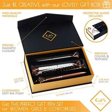 CoMe Set of 6 PCS Big Crystal Diamond Pens in Gift Box - Rose Gold Silver White Fancy Cute Fun Bling Top Ballpoint Writing Pen, Blue & Black Ink - Bulk School Desk Office Supplies for Women Girls Coworkers