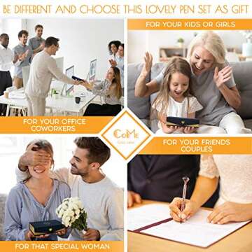 CoMe Set of 6 PCS Big Crystal Diamond Pens in Gift Box - Rose Gold Silver White Fancy Cute Fun Bling Top Ballpoint Writing Pen, Blue & Black Ink - Bulk School Desk Office Supplies for Women Girls Coworkers