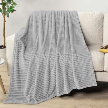 PAVILIA Super Soft Fleece Throw Blanket Twin Light Grey, Fuzzy Plush Flannel Throw, Warm Cozy Ribbed...