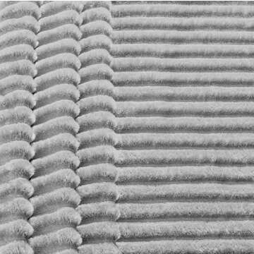 PAVILIA Super Soft Fleece Throw Blanket Twin Light Grey, Fuzzy Plush Flannel Throw, Warm Cozy Ribbed Microfiber Blanket for Sofa Couch Bed, Lightweight Striped Blanket, Gray, 60x80