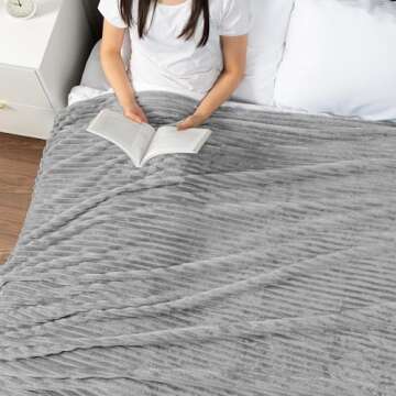 PAVILIA Super Soft Fleece Throw Blanket Twin Light Grey, Fuzzy Plush Flannel Throw, Warm Cozy Ribbed Microfiber Blanket for Sofa Couch Bed, Lightweight Striped Blanket, Gray, 60x80