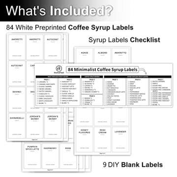 84 Syrup Labels for Bar Accessories, Minimalist Fancy Decor, Waterproof Labels for Bottles (2 x 3 inch)