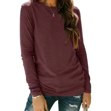 AUTOMET Long Sleeve Round Neck Tee Shirt for Fall