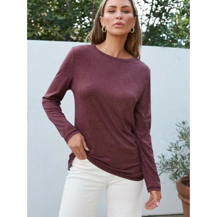 AUTOMET Long Sleeve Round Neck Tee Shirt for Fall
